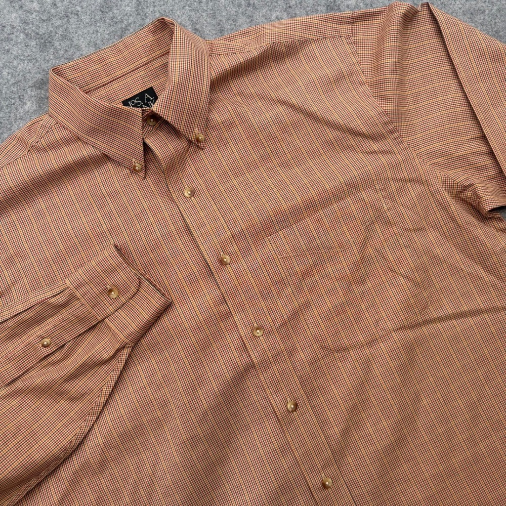 JOS. A. BANK Men's Dress Shirt L Brown Red Micro Check 100% Cotton